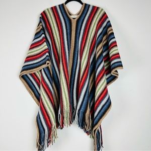 Vtg Laura Leigh Ltd  Wool Poncho  Cloak Cape Shawl Made‎ In Italy Colorful.A132